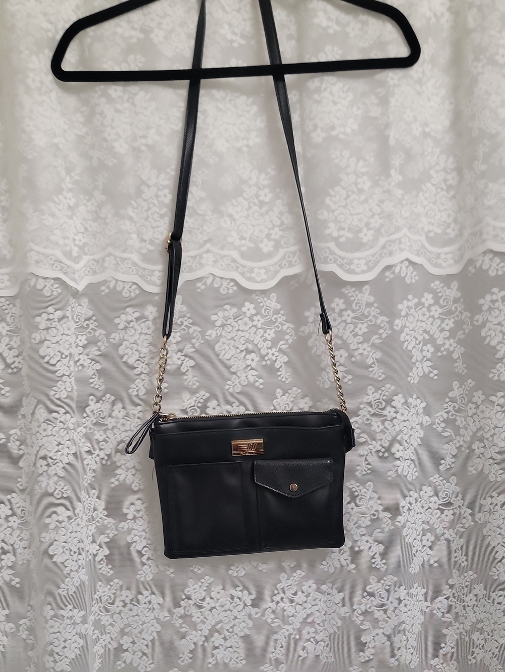 Black Women's Crossbody Bag with Gold Hardware